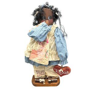 Handmade African American Wooden Doll Quilted blanket Dress & Welcome Sign READ